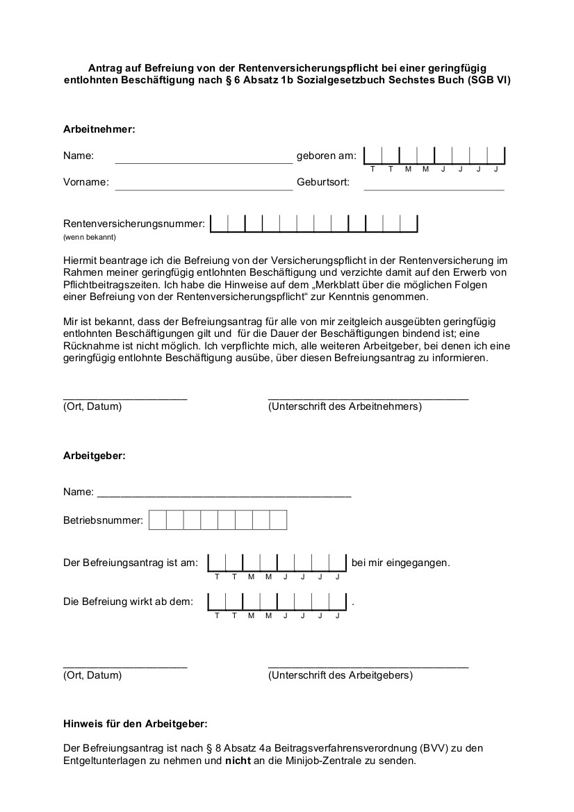 Befreiungsantrag Rentenversicherung